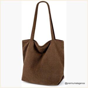 Large Capacity Corduroy Tote Bag with Zipper, Hobo Style Shoulder Bag